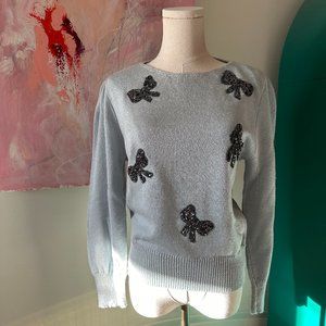 VINTAGE VIVANTI Steel‎ Blue Sweater with Glitter Bows
